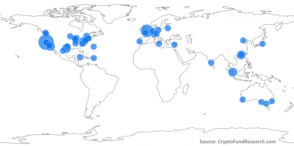 Heatmap of crypto fund launches by location