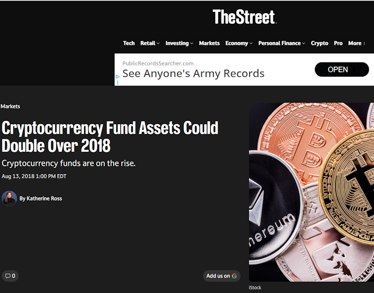 TheStreet: Cryptocurrency Fund Assets Could Double Over 2018