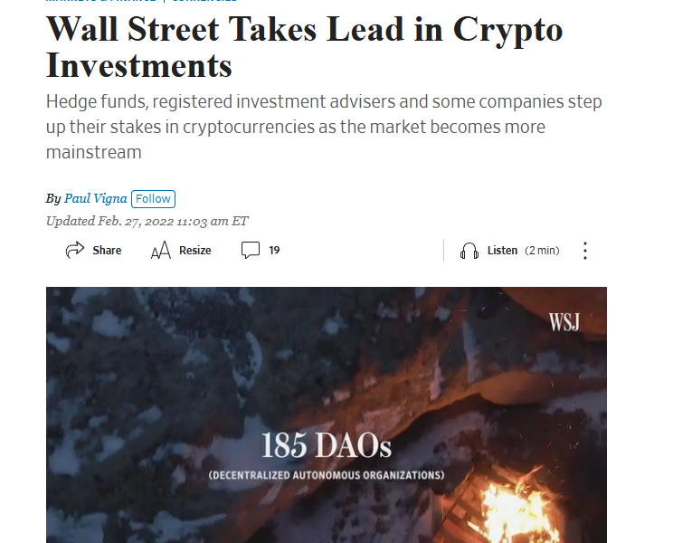 WSJ: Wall Street Takes Lead in Crypto Investments