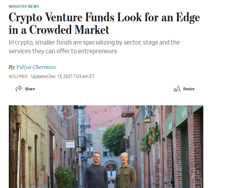 WSJ: Crypto Venture Funds Look for an Edge in a Crowded Market